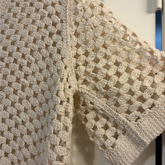 Open-Knit Button Front Short Sleeve Sweater - Cream - Picture 4 of 6